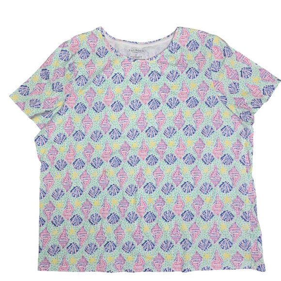 Talbots Plus Size 2X Womens Short Sleeve Seashell Print Cotton/Spandex Top - Picture 1 of 4